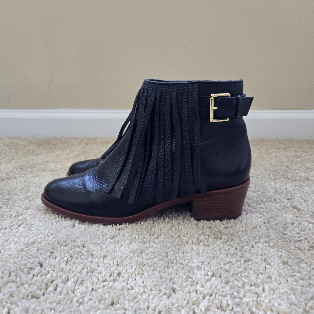 Kate Spade Fringe Ankle Boots Womens 7M Black Leather